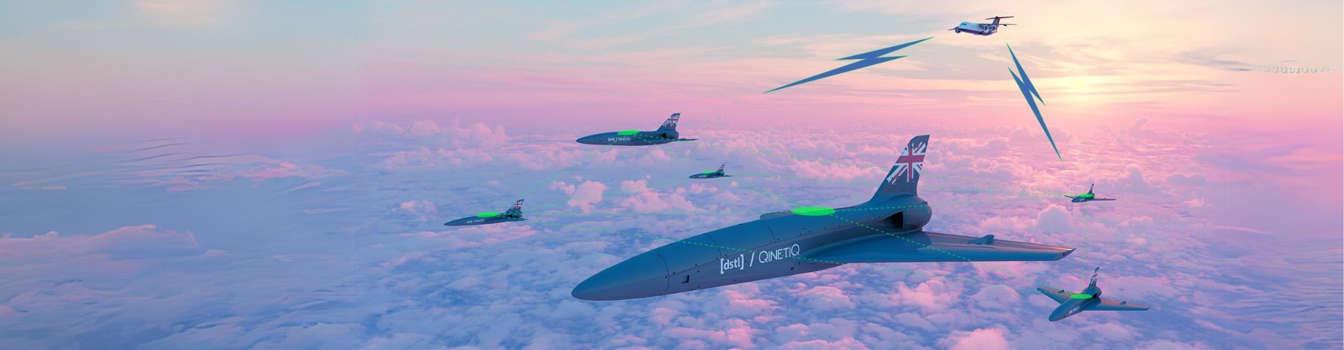 Aircraft and drone swarm in the sky