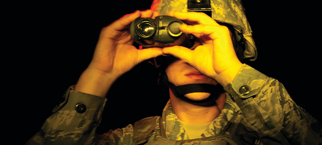 Nanoparticles injections - image showing soldier using nightvision equipment