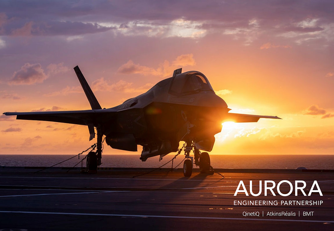 F35 aircraft on the deck of an aircraft carrier at sunrise/sunset