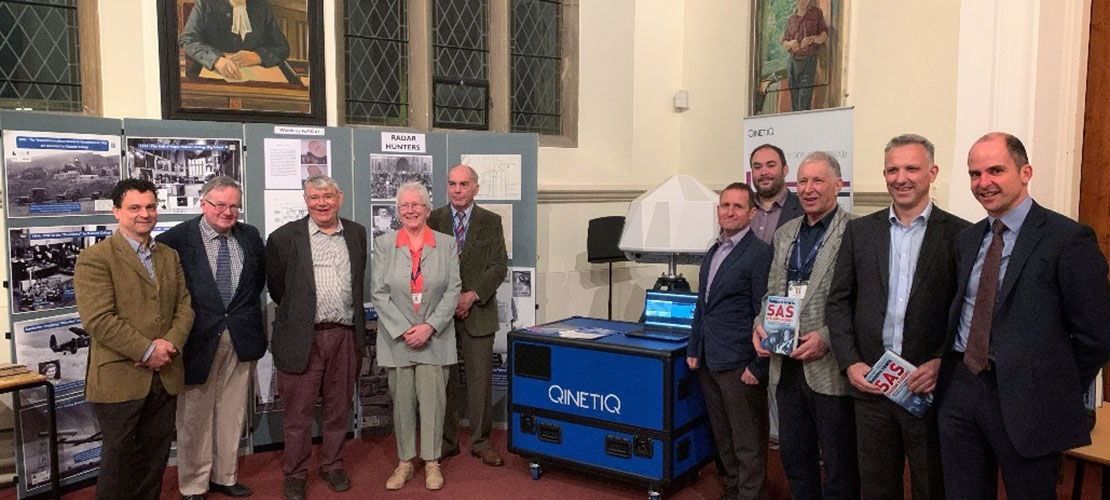 Damien Lewis, far left, launching his book at Malvern College organised by MRATHS and attended by QinetiQ employees