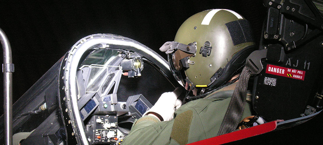 Pilot in aircraft in the Night Vision Test House