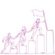 Sketch of people climbing stairs to place flag at top