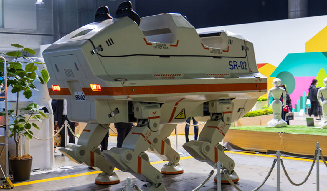 The Sansei SR-02 quadruped walking robot ride