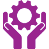 2 hands holding a cog icon