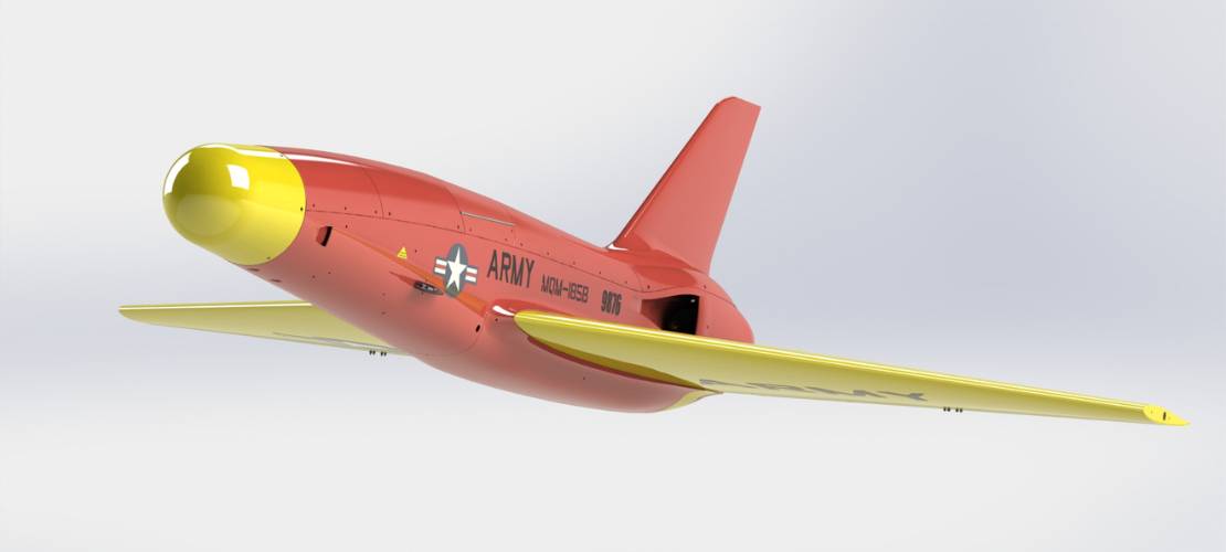 Banshee Jet 80+ Target in US Army livery red and yellow in flight