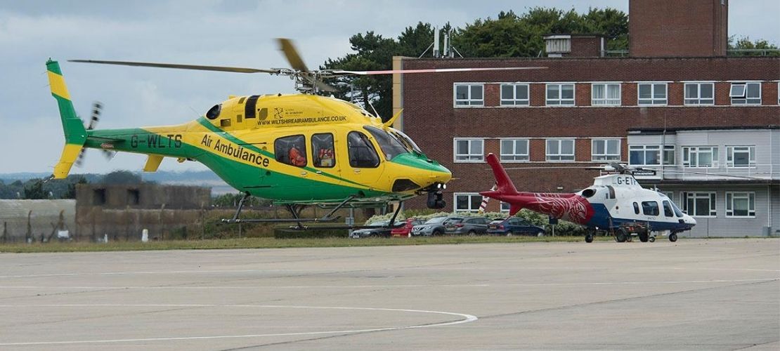 Air ambulance landing at Boscombe Down