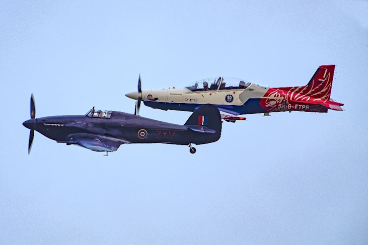 As part of ETPS’s 80th anniversary celebrations, a fly-past took place featuring a Hurricane and PC-21 in formation.