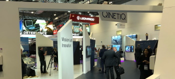 DSEI QinetiQ stand 2021 with Mission Led Innovation pillar in foreground