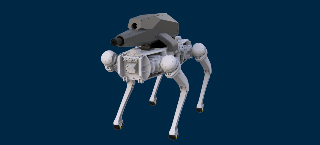 Sword Defense Systems has just fitted a SPUR onto the back of a quadruped robotic dog built by Ghost Robotics - CAD type image shown