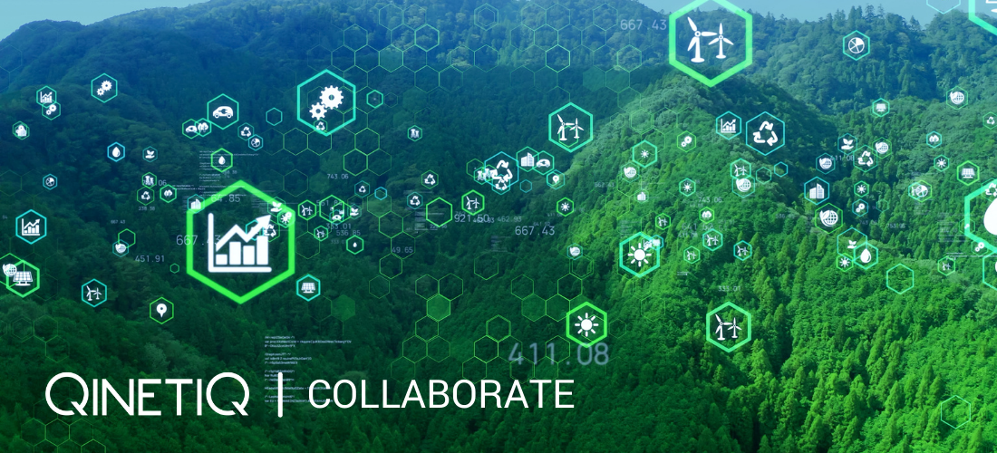 Environment - conceptual image - hexagons overlaid on rain forest image with QinetiQ Collaborate logo