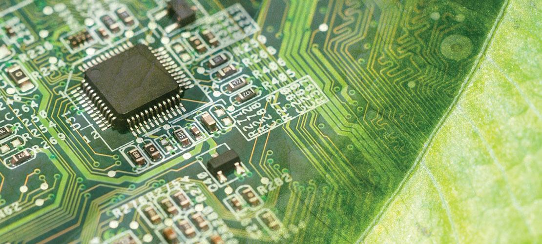 Artificial Leaf graphical interpretation - circuit board merged with leaf