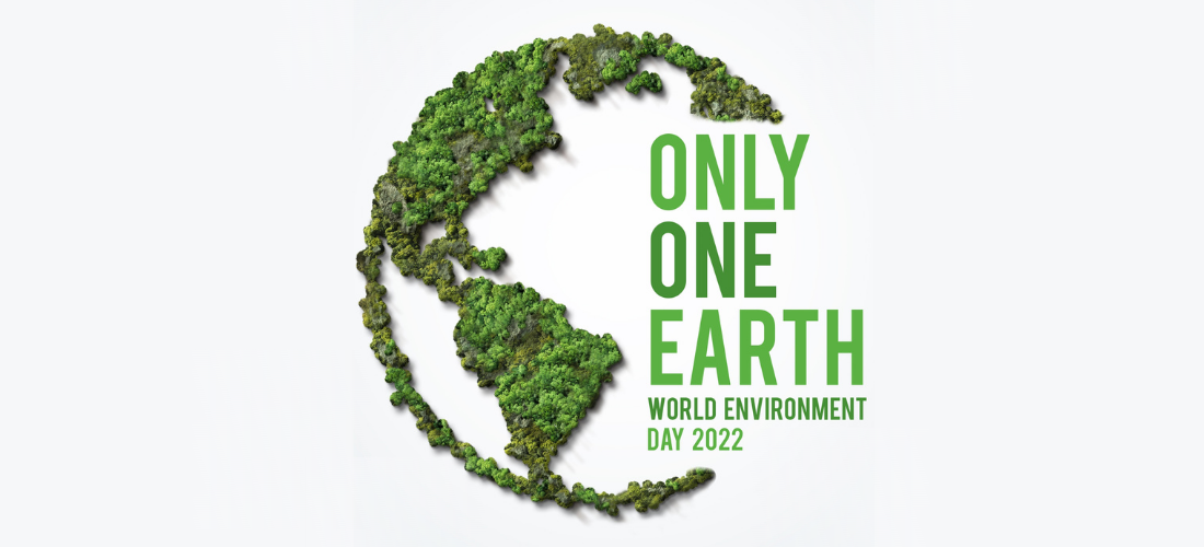 World Environment Day 2022 logo - showing the earth made out of green foliage