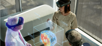 TechWatch image showing conceptual Mixed Reality (MR) scenario with three people wearing AR headsets