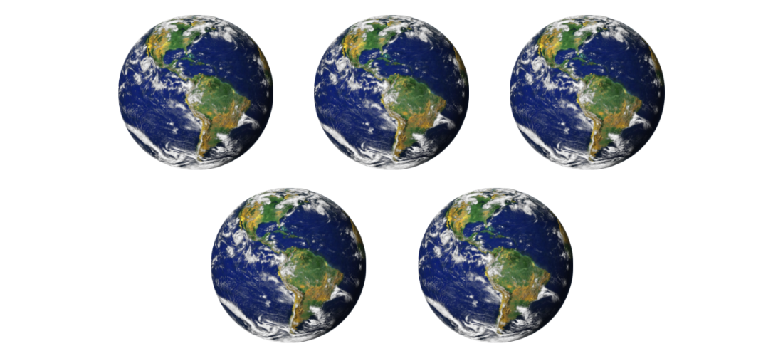 Image showing the Earth five times on a white background